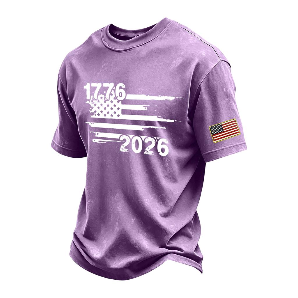 Men's Vintage Washed Crew Neck Short Sleeve T Shirt Independence Day Graphic Print Casual Fit Soft Fabric Comfortable Wear