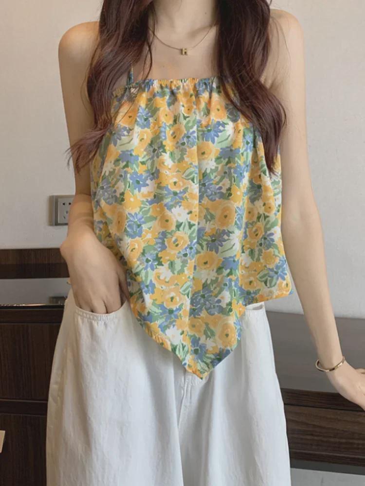 Women's Floral Halter Neck Camisole - Summer 2025 Trendy Loose Design