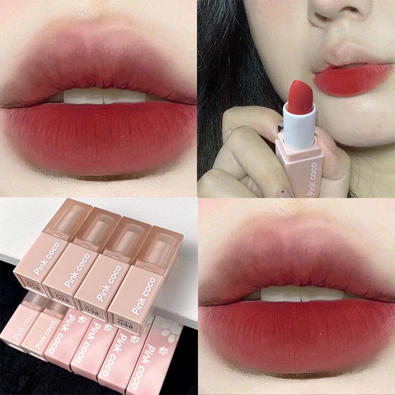 

Pinkcoco Heart Matte Velvet Lipstick: Cute, Non-Fading, Student-Friendly.