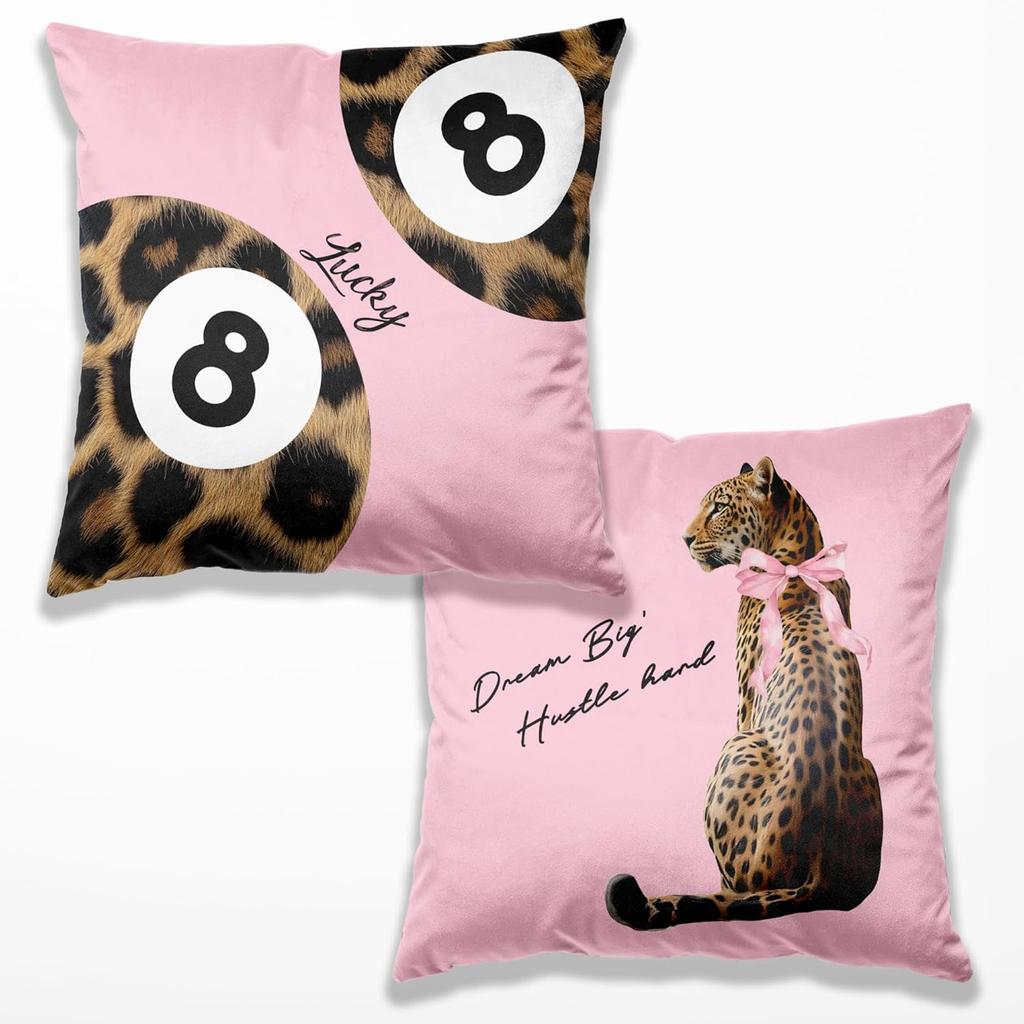 Preppy Star Lucky 8 Ball Cheetah Leopard Print Room Decor Pillow Cover 18x18 Set of 2,Leopard Gifts for Women,Cheetah Print Gifts,Coquette Pillow