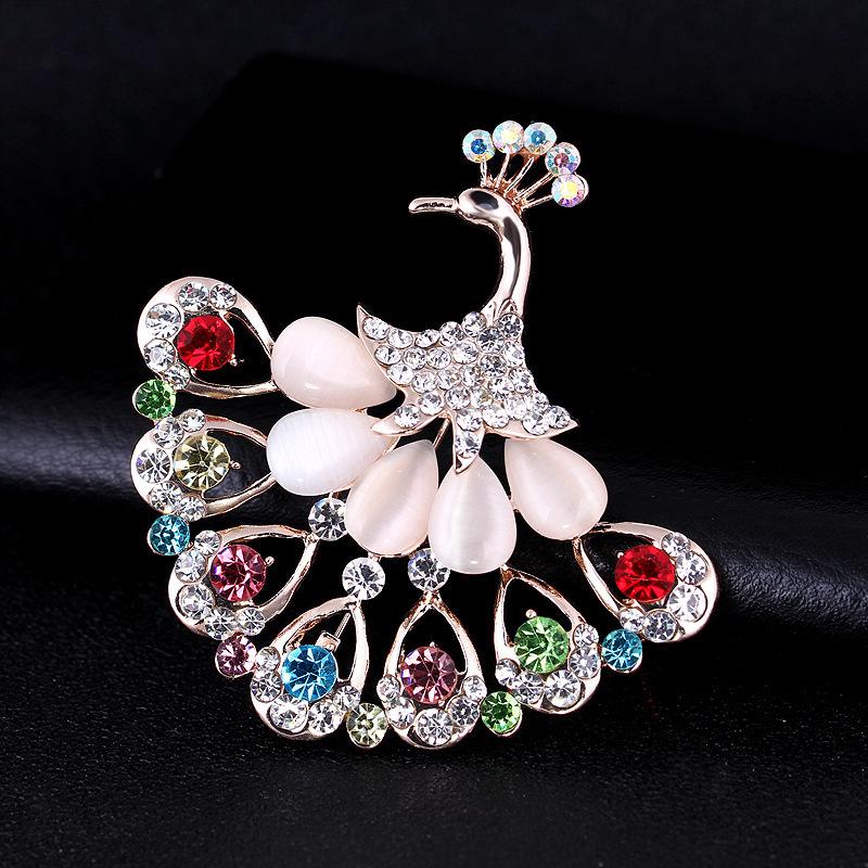 Fashion Opal Colorful Diamond Alloy Peacock Open Screen Brooch Pin Brooch Clothing Accessories