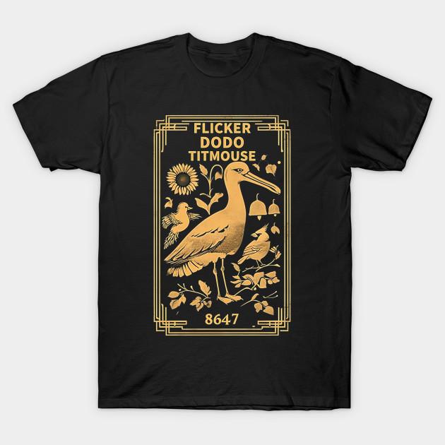 Men Black Print T-shirt Flicker-Dodo-Titmouse No-Cut Transfer Paper Print Cotton Tshirt S