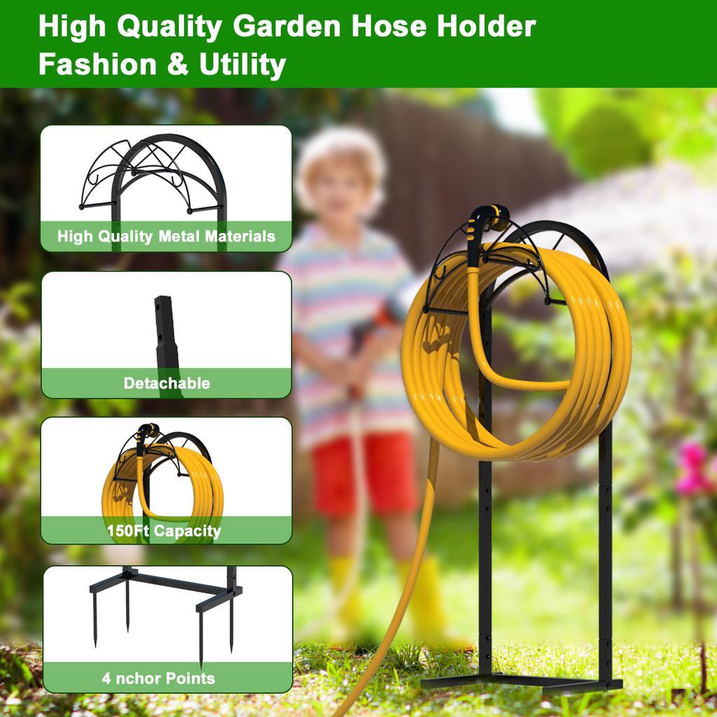 150ft No-Drilling Freestanding Hose Holder | Rust-Proof Storage Rack with 4 Spikes Outdoor Garden Hanger