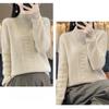 IHUASU Autumn and Winter Wool Sweater Women's Semi-high Neck Jumper Loose Large Size Versatile Knitted Bottoming Shirt Thin Cashmere Sweater