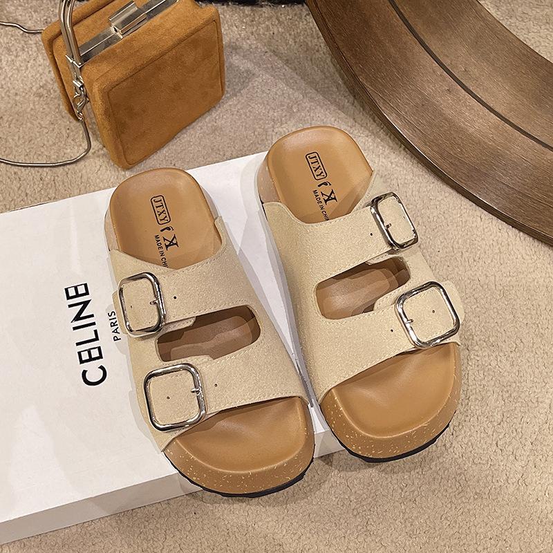 

Модные универсальные серебристые шлепанцы на толстой подошве с одним ремешком для женской летней носки 2025 новые нескользящие высококлассные крутые шлепанцы 40