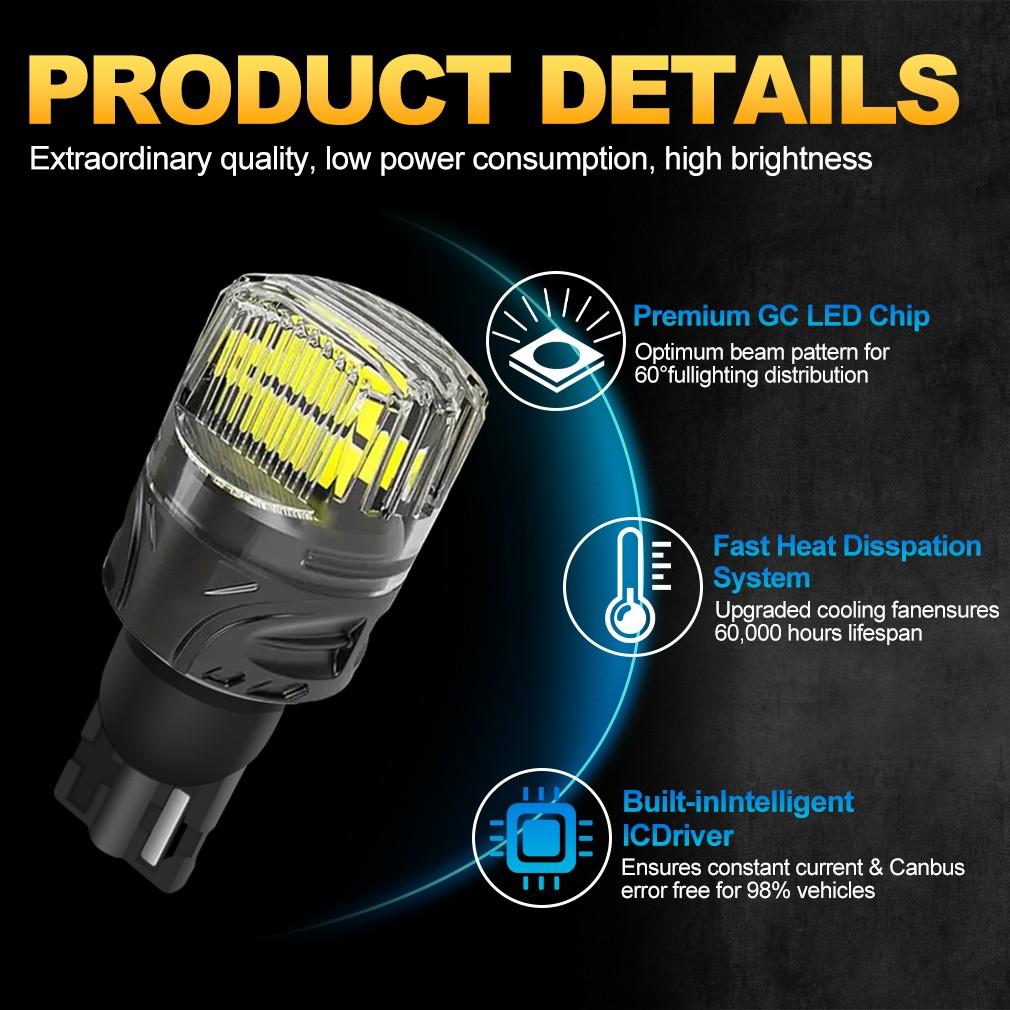 2 Stück T15 W16W LED-Lampen Canbus Autolampen 2400LM 10SMD 2835 Chips 912 921 mit Linse Kein Fehler Rückfahrlicht Rücklicht Auto Lampe 6000K Weiß 12V