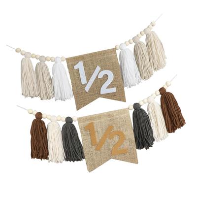 Bannière pour chaise haute de demi-anniversaire, Guirlande perlée et à pompons, Accessoire photo