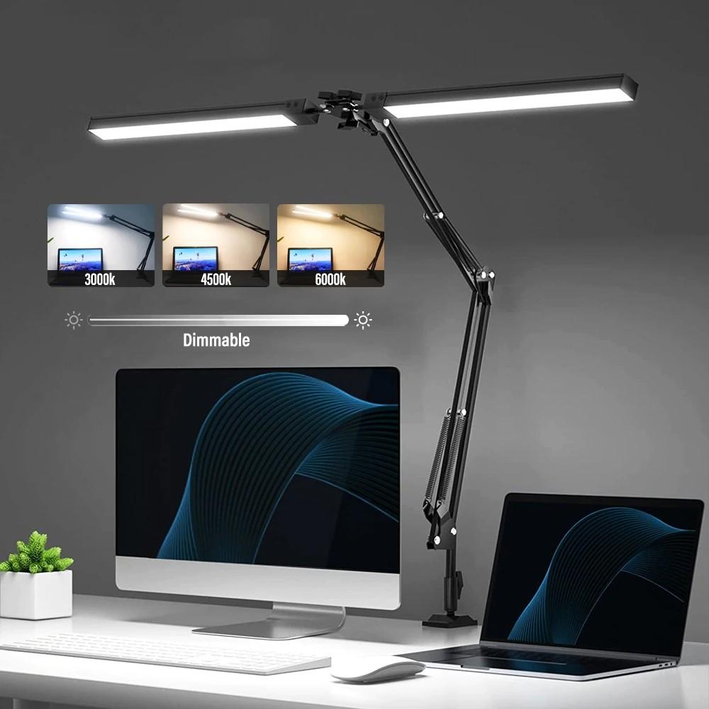 Home Office Large Lighting Range Table Lamp 24W Dimmable Swing Arm Piano Light Foldable Double Led Reading Desk Lamp