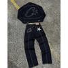 Corteiz White Denim Western Jacket Loose Short Jeans Set Men American Retro Style Casual Wear