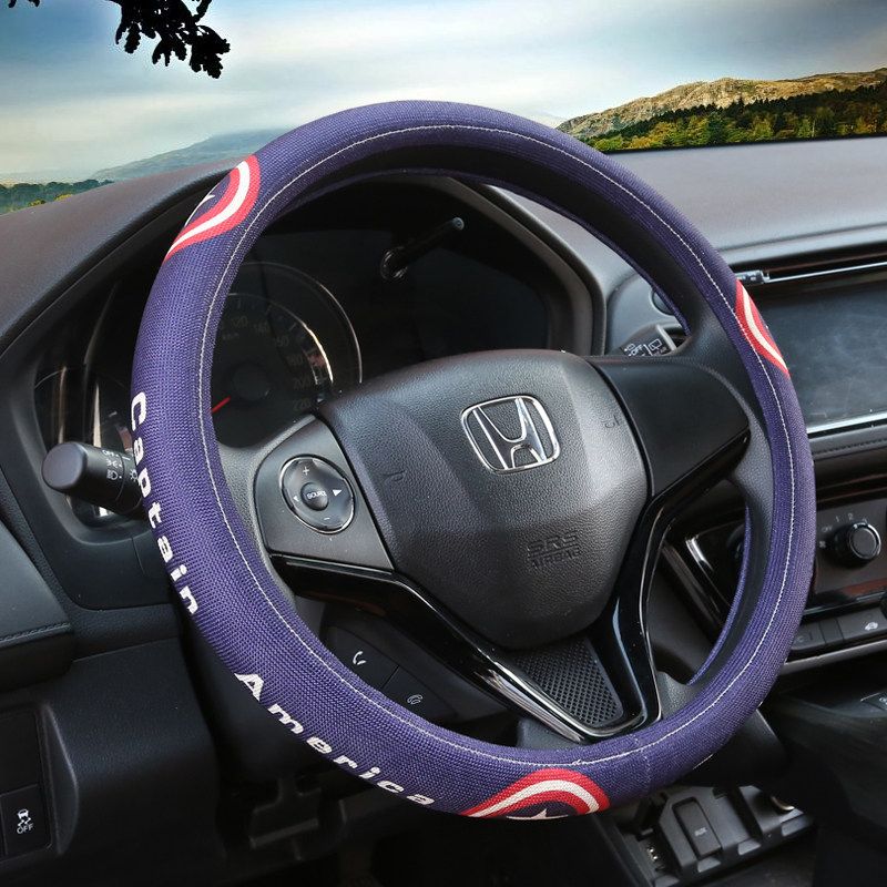 Car Steering Wheel Cover D-Shaped Handlebar Cover Summer Breathable Non-Slip Sweat-Absorbent Linen All-Season Universal Cartoon Cute for Women