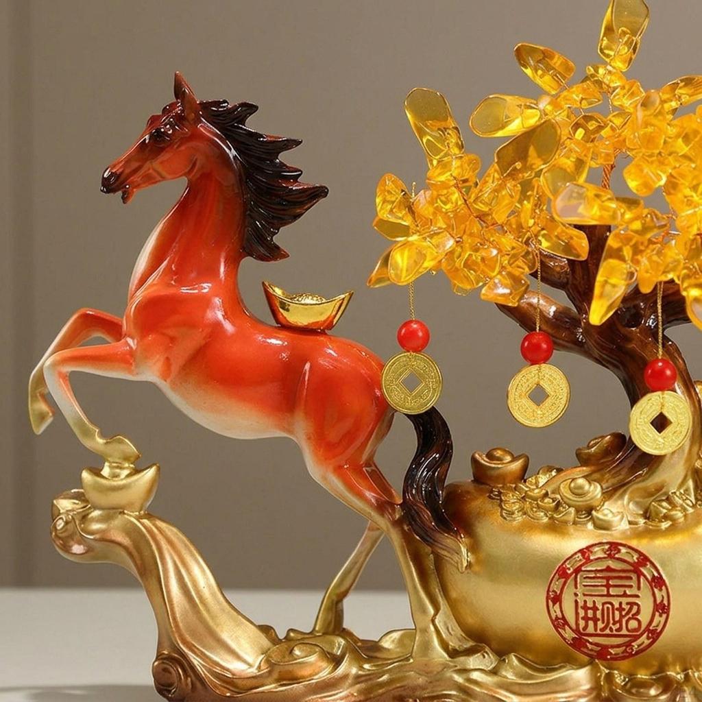 Decorative Horse Sculpture, Resin Ornament, Standing Figurine, Original Symbol of Wealth And