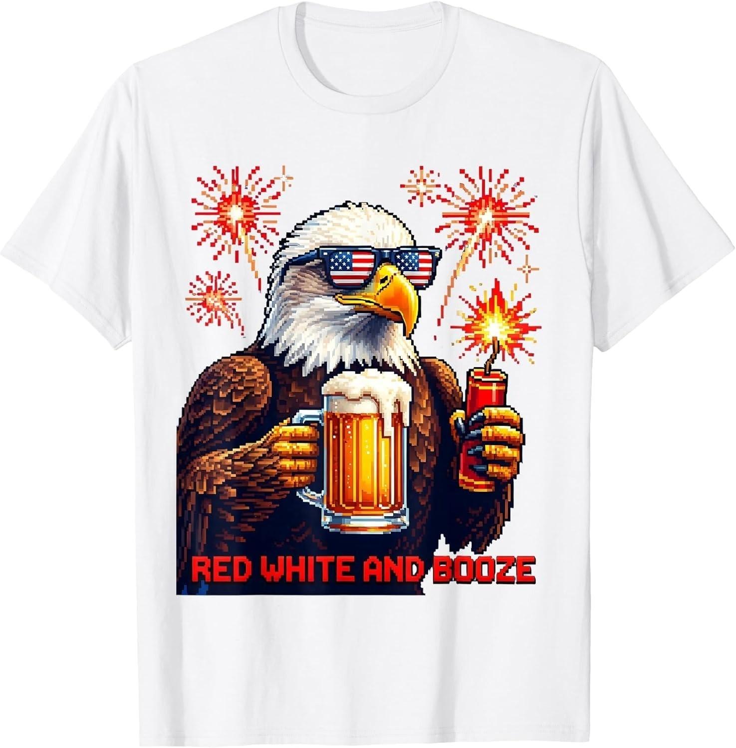 Red White and Booze Funny 4th of July Unisex T-Shirt M