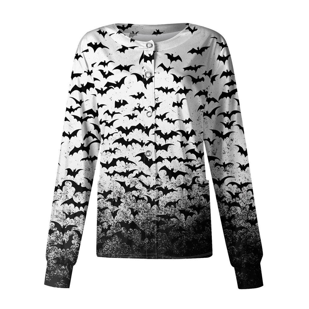 Dámské ležérní oblečení s dlouhým rukávem, jednořadové halloweenské oblečení s potiskem Cardigan Top oblečení Uniformy