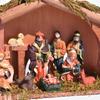 Permanent Religious Birth Manger Display With Oaken Stable And Rosin Figures