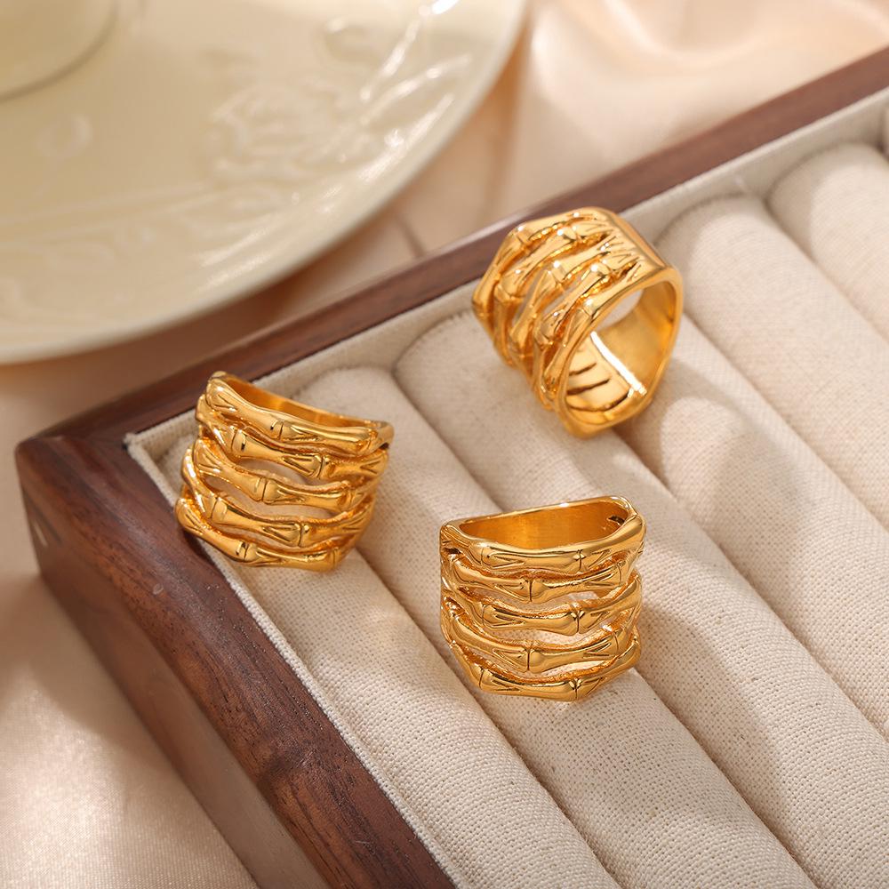 

Elegant Minimalist Chinese Bamboo Multi-Layer Titanium Steel Ring Size 8