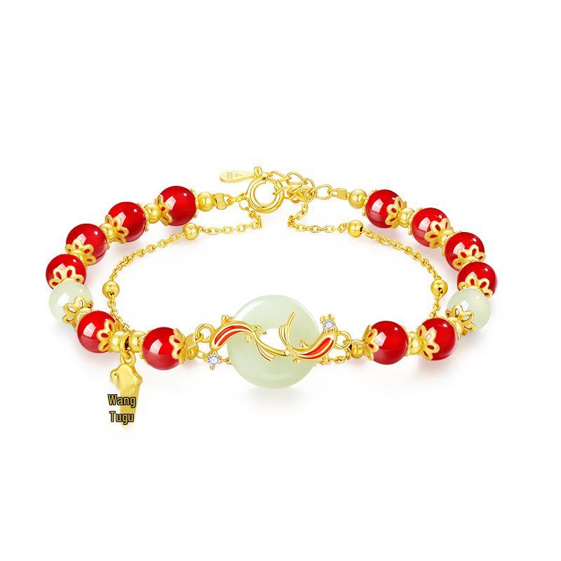 Women s Red Agate Peace Buckle 925 Silver Bracelet 1