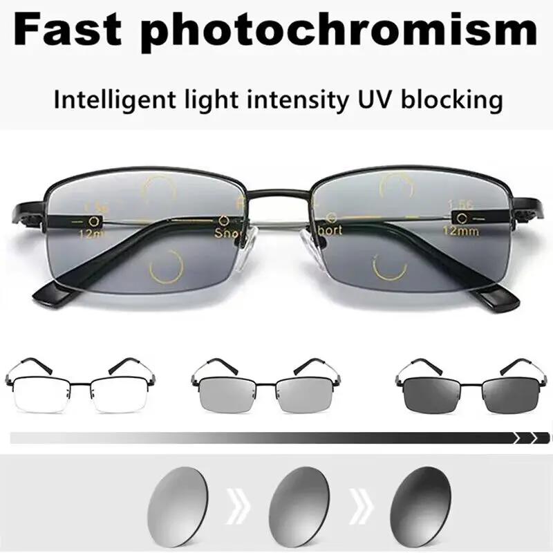 Titanium Alloy Progressive Photochromic Reading Glasses Women Men Multifocal Anti Blue Light Myopia Glasses Flexible Temple
