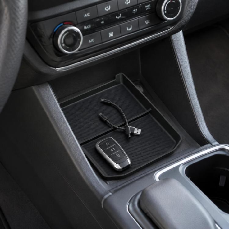 Small Item Storage for Car Console, Flexible Rubber Lower Tray with Two Section Design, Simple Placement, and Cleaner Access During Drives
