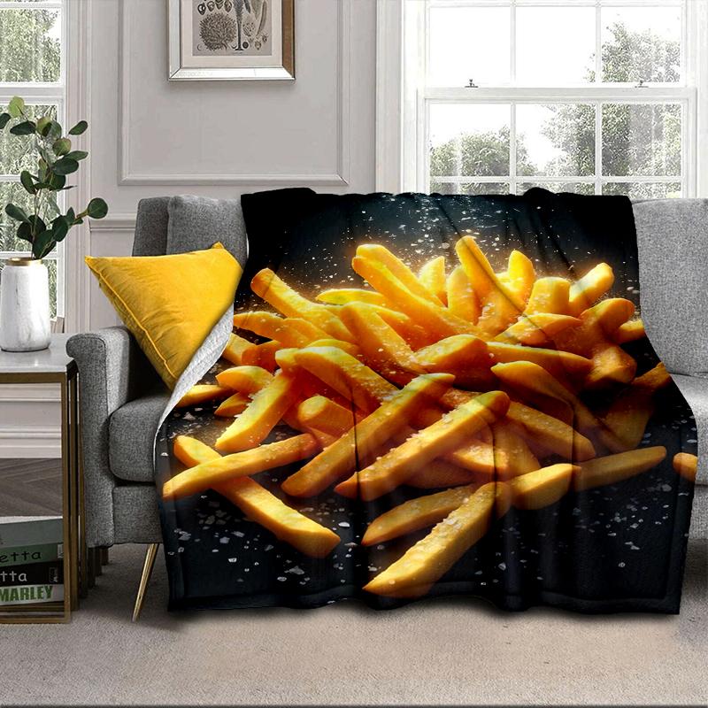 Golden French Fries Background Blanket Flannel Blanket for Bed, Sofa, Camping, Hiking, Picnic Essentials, Gift for Family Fan Gifts