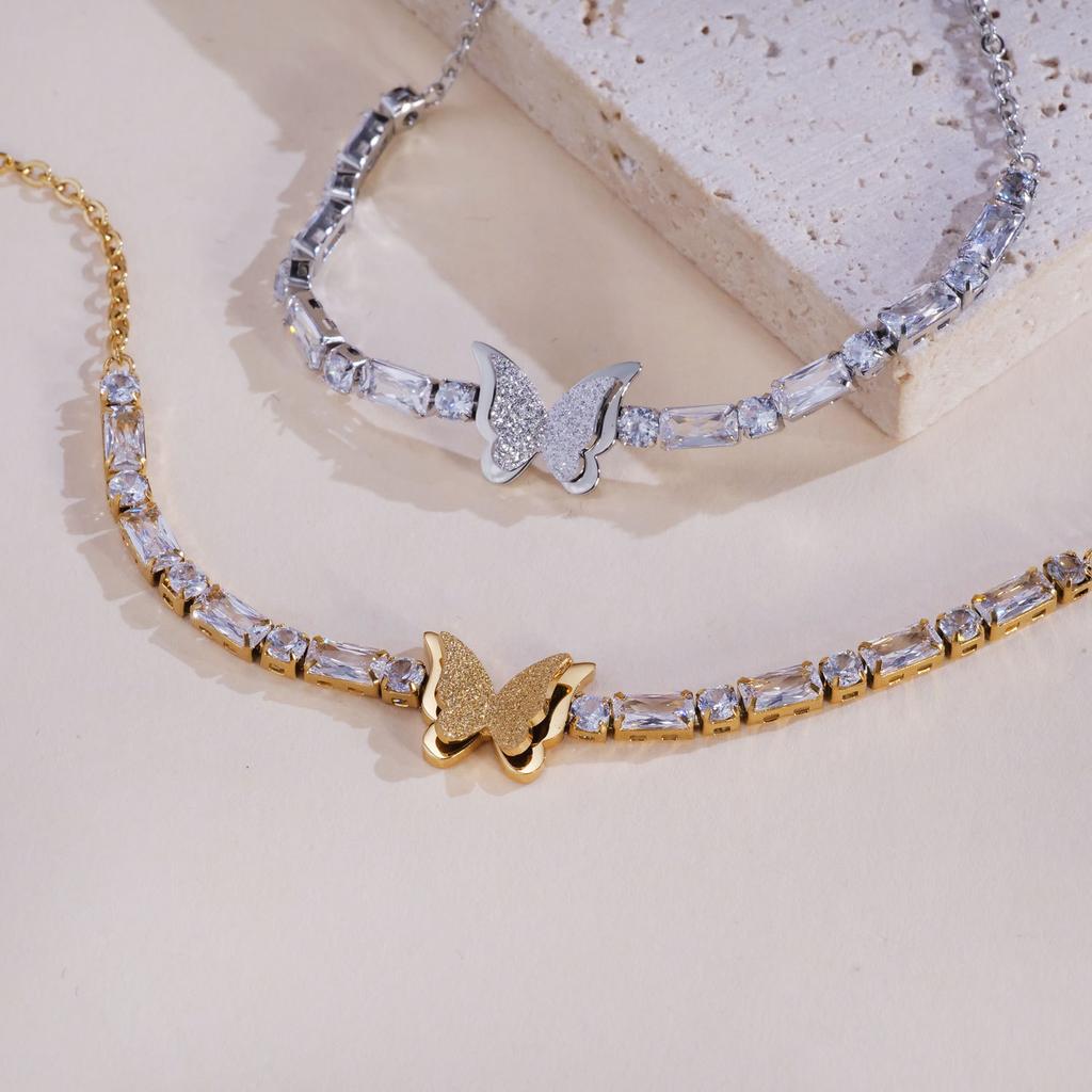 Titanium Steel Three-Dimensional Matte Butterfly Jewelry, Stainless Steel Niche Zircon Bracelet