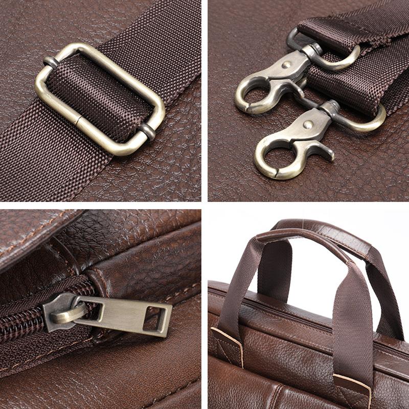 New Men's Briefcase Casual Vintage Genuine Leather Handbag Large-Capacity Business Laptop Bag Crossbody Bag