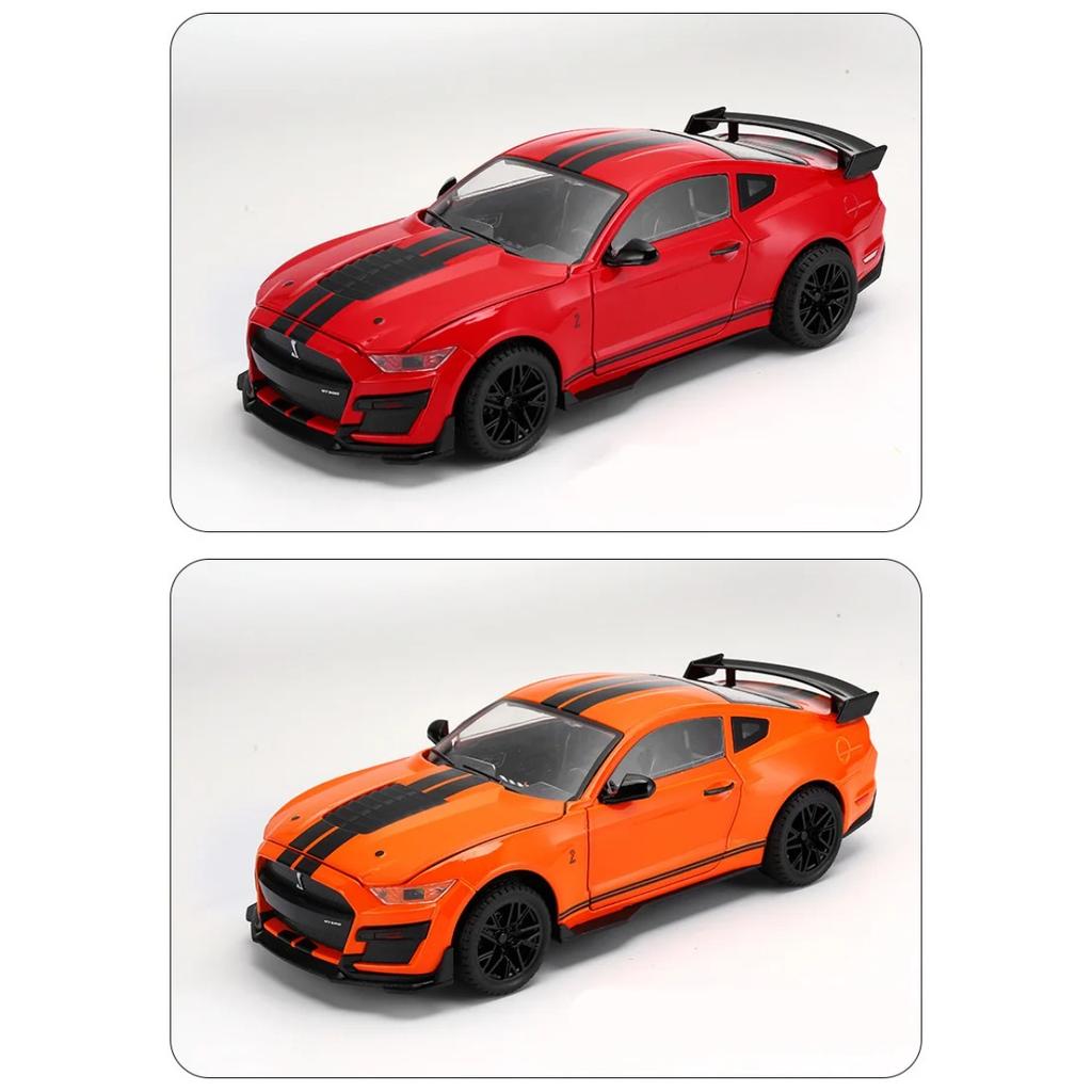 Large Size 1/18 Ford Mustang Shelby GT500 Alloy Sports Car Model Diecasts Metal Racing Car Model Sound and Light Toys Gifts