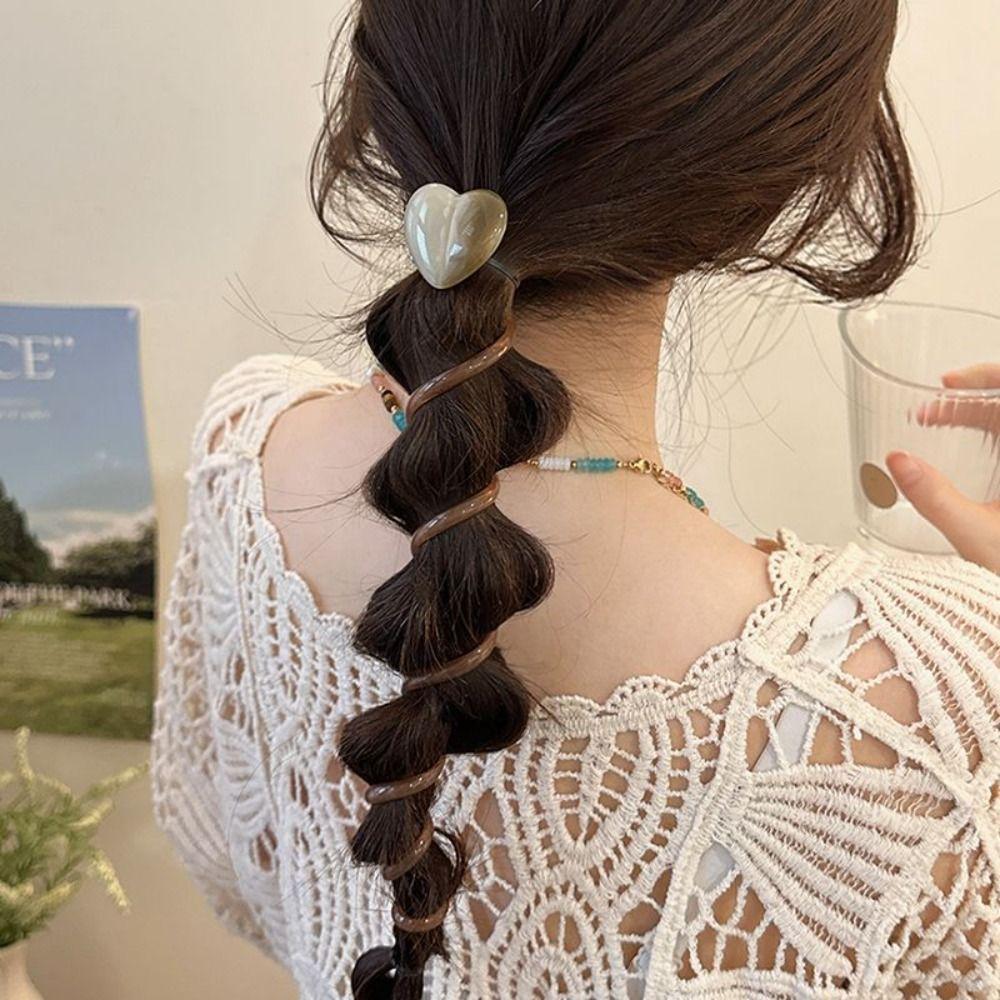 Elastic Telephone Line Headband Love Heart Braid Hair Tie Fashion Telephone Wire Hair Rope  Girl