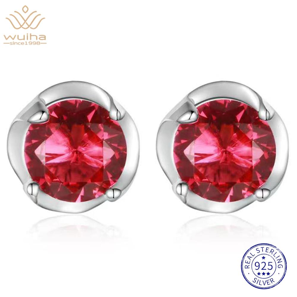WUIHA 7MM VVS1 Ruby Sapphire Faceted Gemstone Stud Earrings for Women Anniversary Gift 925 Sterling Silver Jewelry Drop Shipping3