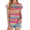 Women's Fashion Casual Basic Striped Textured Round Neck T-shirt Vest Top