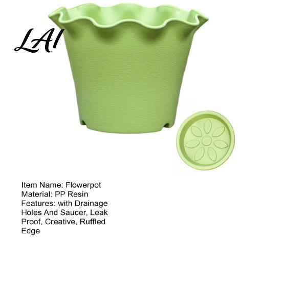 Plant Pots for Courtyard Large Flower with Drainage Holes And Tray Saucers Ruffled Edge Planter Decorative Home Indoor Outdoor Plants Creative