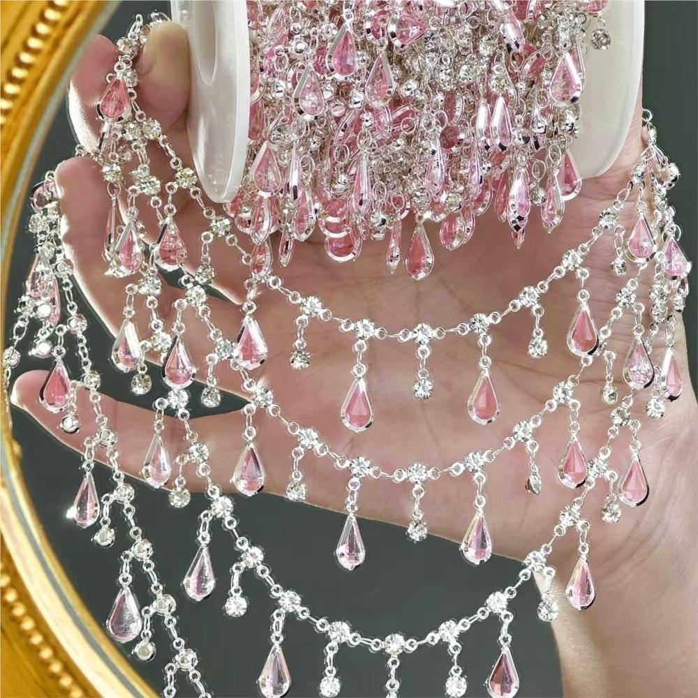 Waterdrop-shaped Bead Chain 1 Meter Length Crystal Glass Chain  For Clothing Accessories