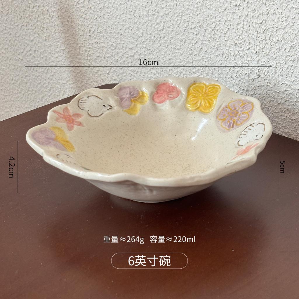 Retro Handmade Ceramic Tableware Underglaze Color Rice Bowl High Value Household Plate Breakfast Cup Dessert Plate Salad Bowl