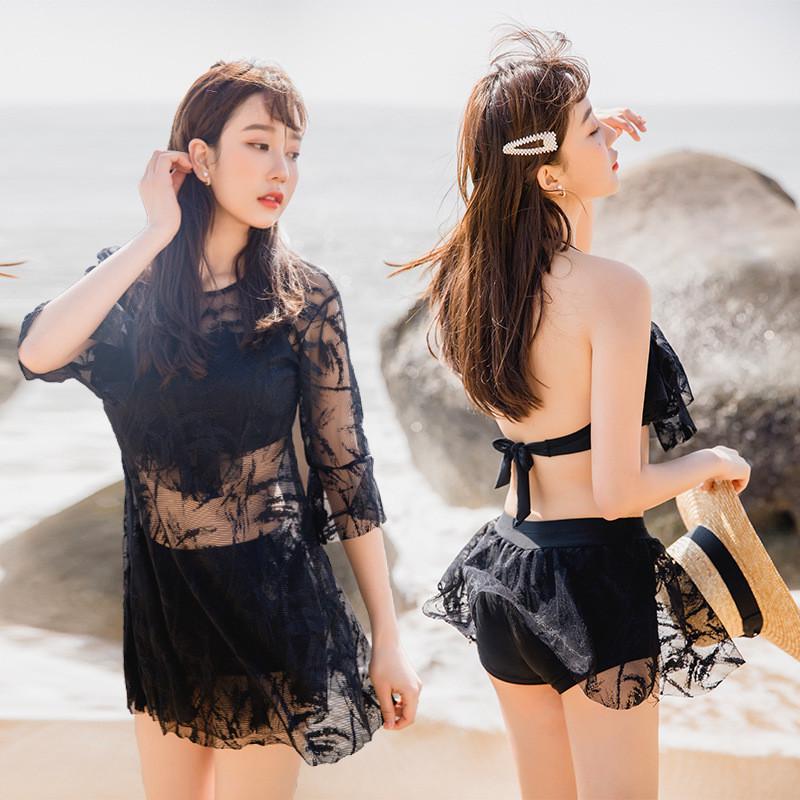 

Кружевной купальник-тройка в корейском стиле для женщин - Юбка-стиль с облегающим кроем 2XL for 125-145 Jin