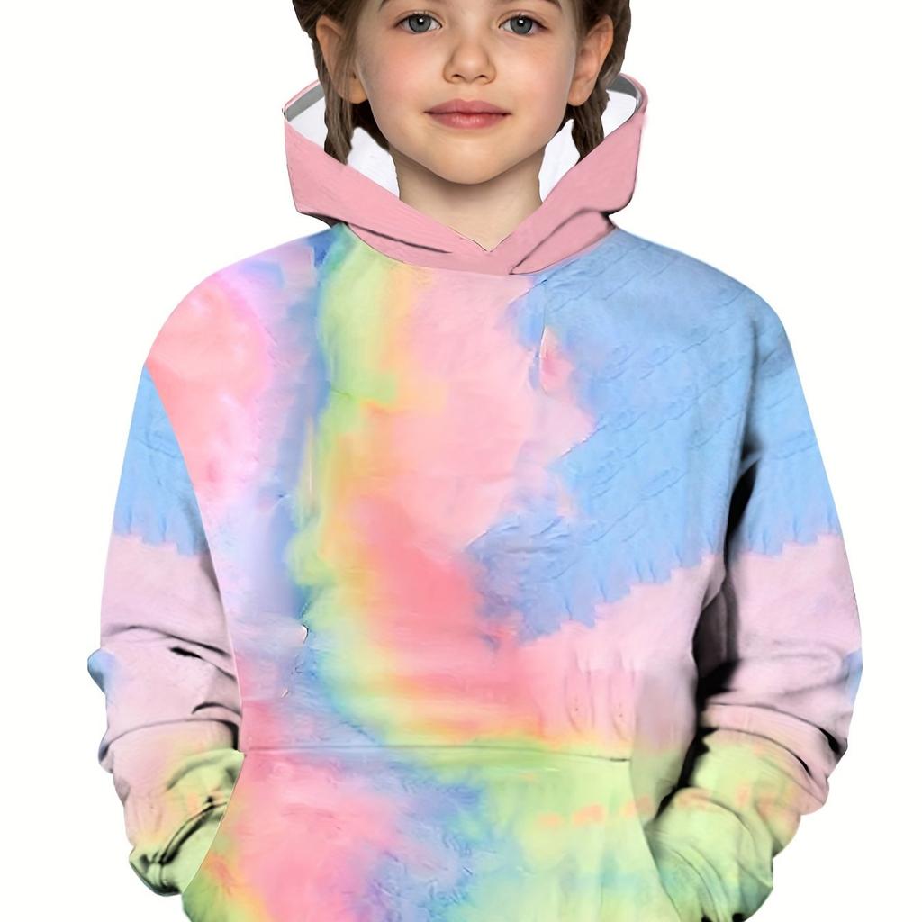 Kids Clothes Girl Hoodies Long Sleeve 3D Tie-Dye Print Children Spring Fall Clothes Casual Stylish Girl Clothes Outdoor Cute Top
