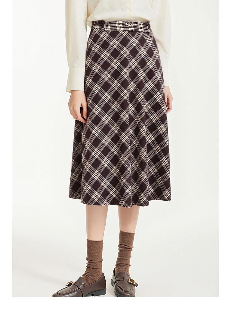 Woolen Plaid A-Line Skirt: Autumn/Winter 2025 High-Waist, Slimming, Hip-Covering Mid-Length for Women