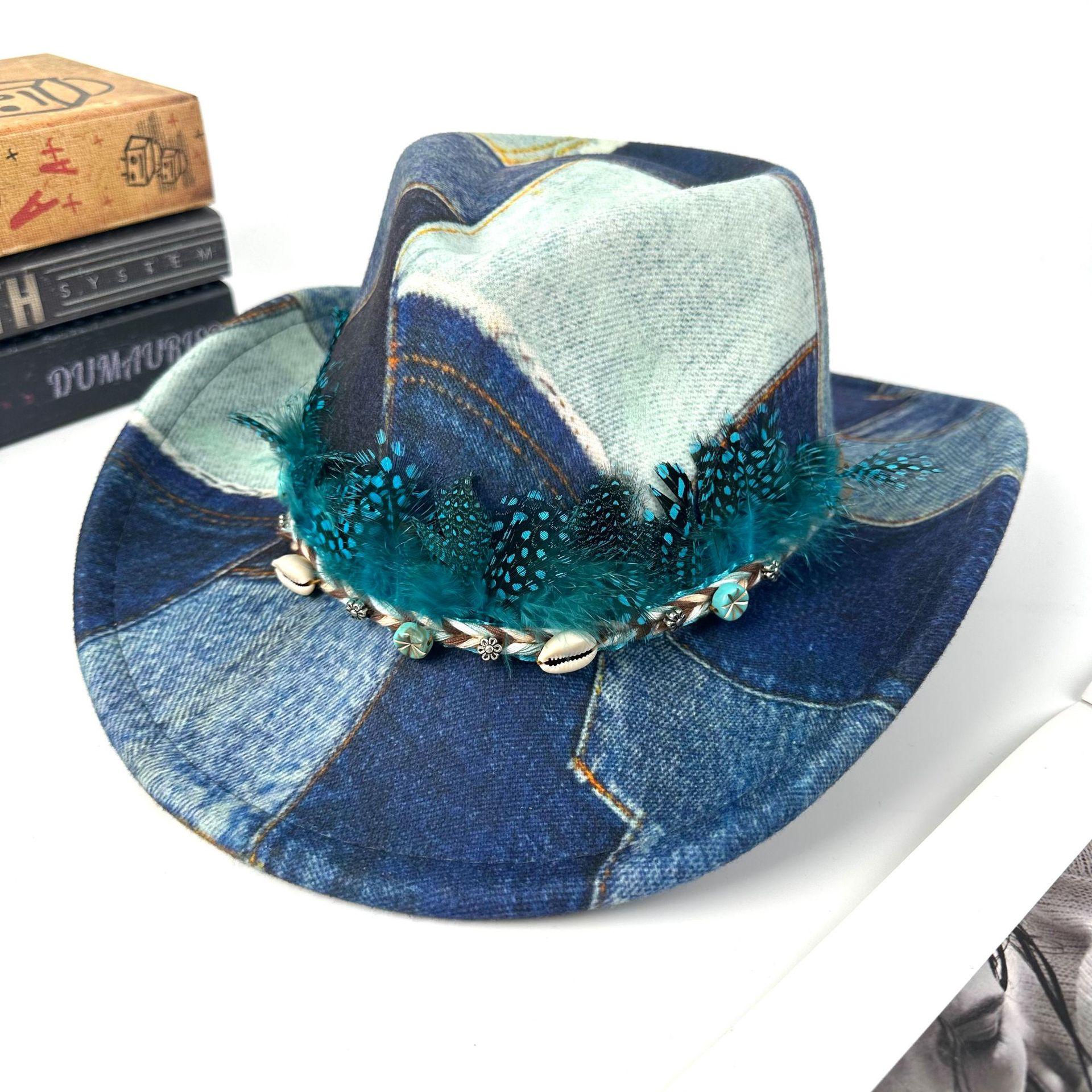 

Western Retro Cowboy Top Hat Travel Vacation Jazz Hat Ethnic Style Street Hat M（56-58cm） темно-синього кольору