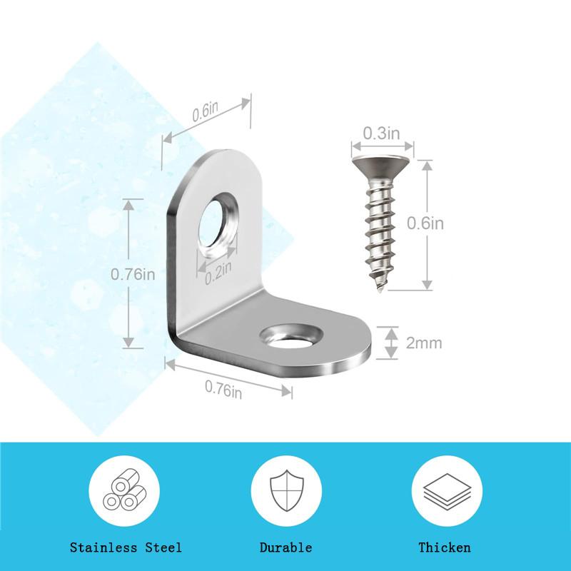 10~50PCS Stainless Steel L Shaped Bracket 90 Degree Right Angle Corner Brackets for DIY Wood Furniture, Chair, Drawer Cabinet