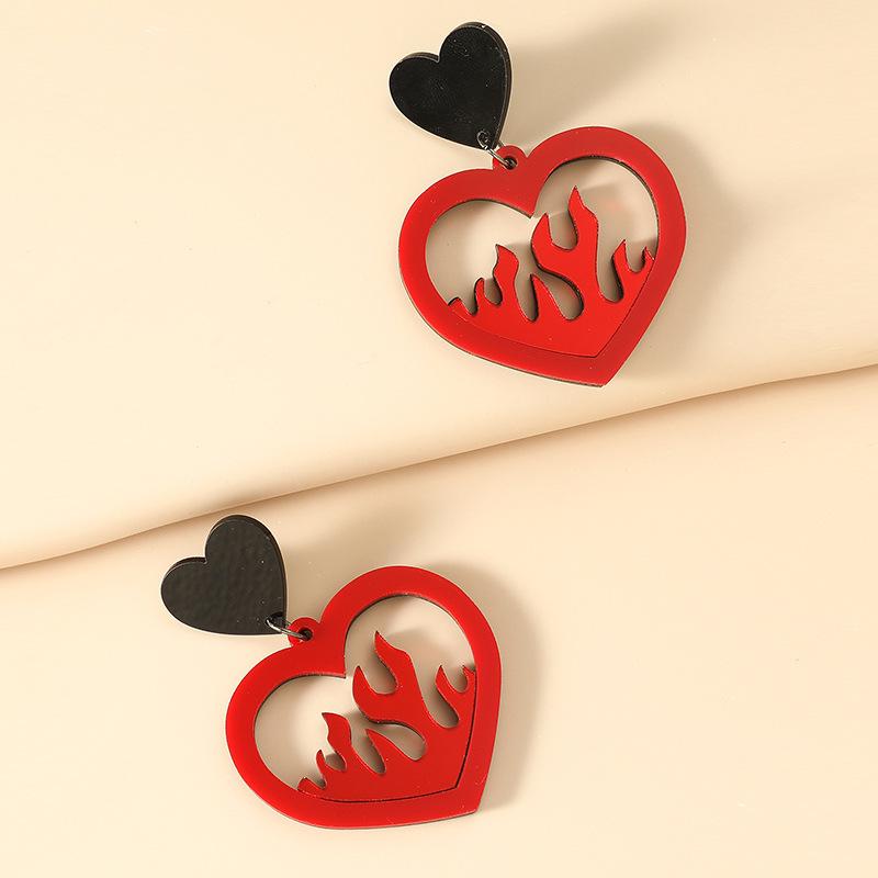 Trendy Niche Acrylic Heart Flame Earrings - European American Style