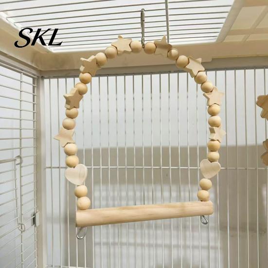 Parrot Climbing Toy Swing Perch, Solid Wood Perch Pole, Wooden Blocks And Beads Arch, Unpainted Bird for Small Medium Parrots with