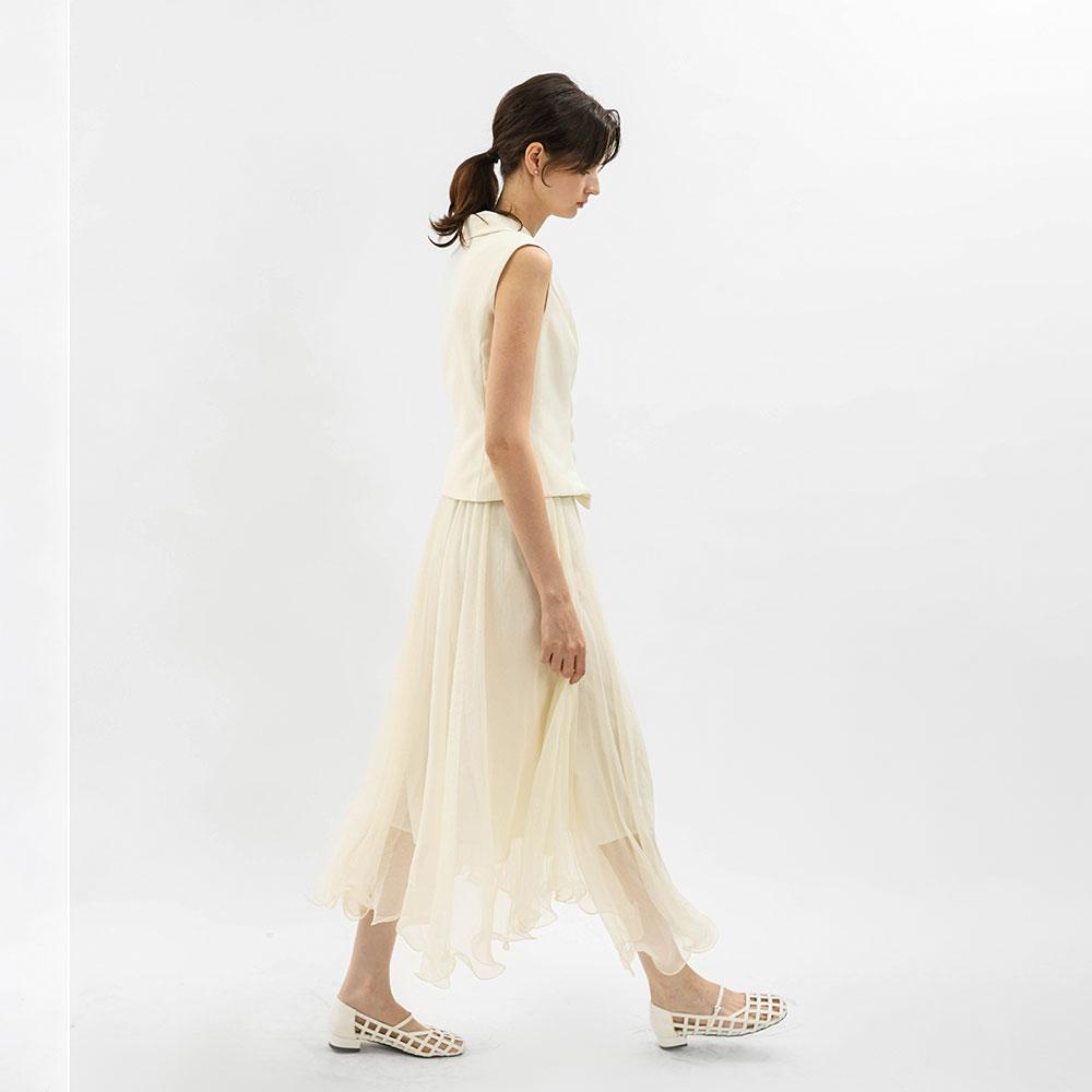 WEDNESDAY DELIGHT Wd_Elegant Drape Chiffon Dress_Ivory