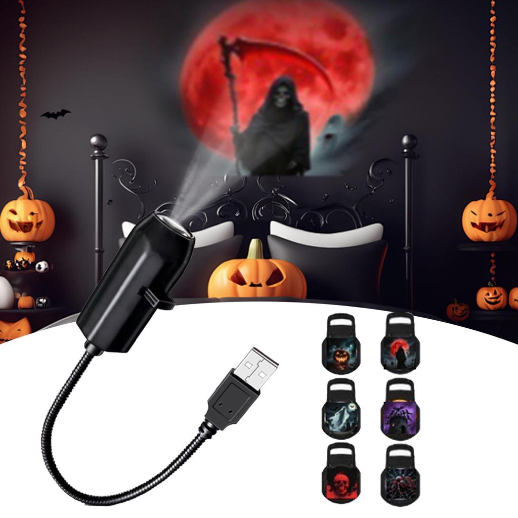Halloween Skull Projector 360 Degree Rotating LED Skull Projector Lamp Halloween Decoration for Bedroom Ceiling Room Wall Decor