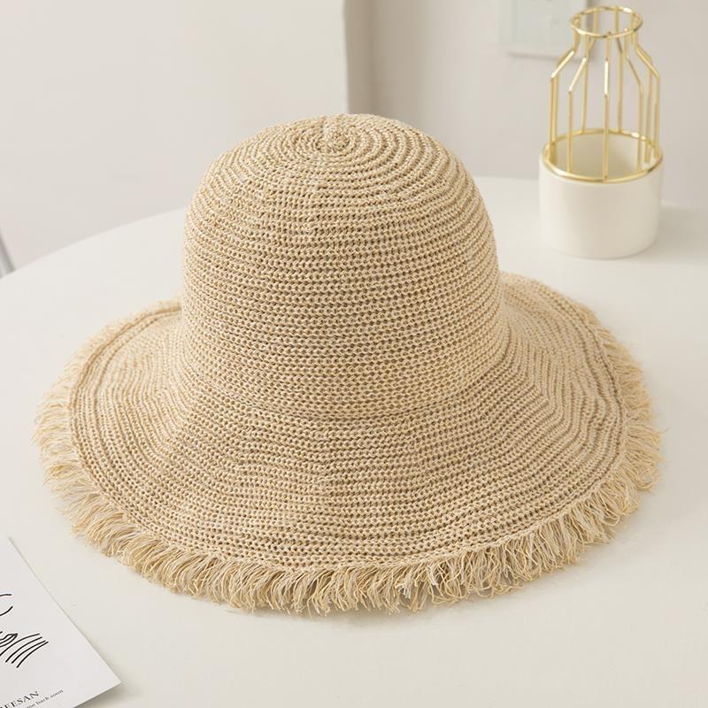 Faltbarer Sonnenhut für Damen mit breiter Krempe und Quaste, Sonnenschutz für Strand und Urlaub