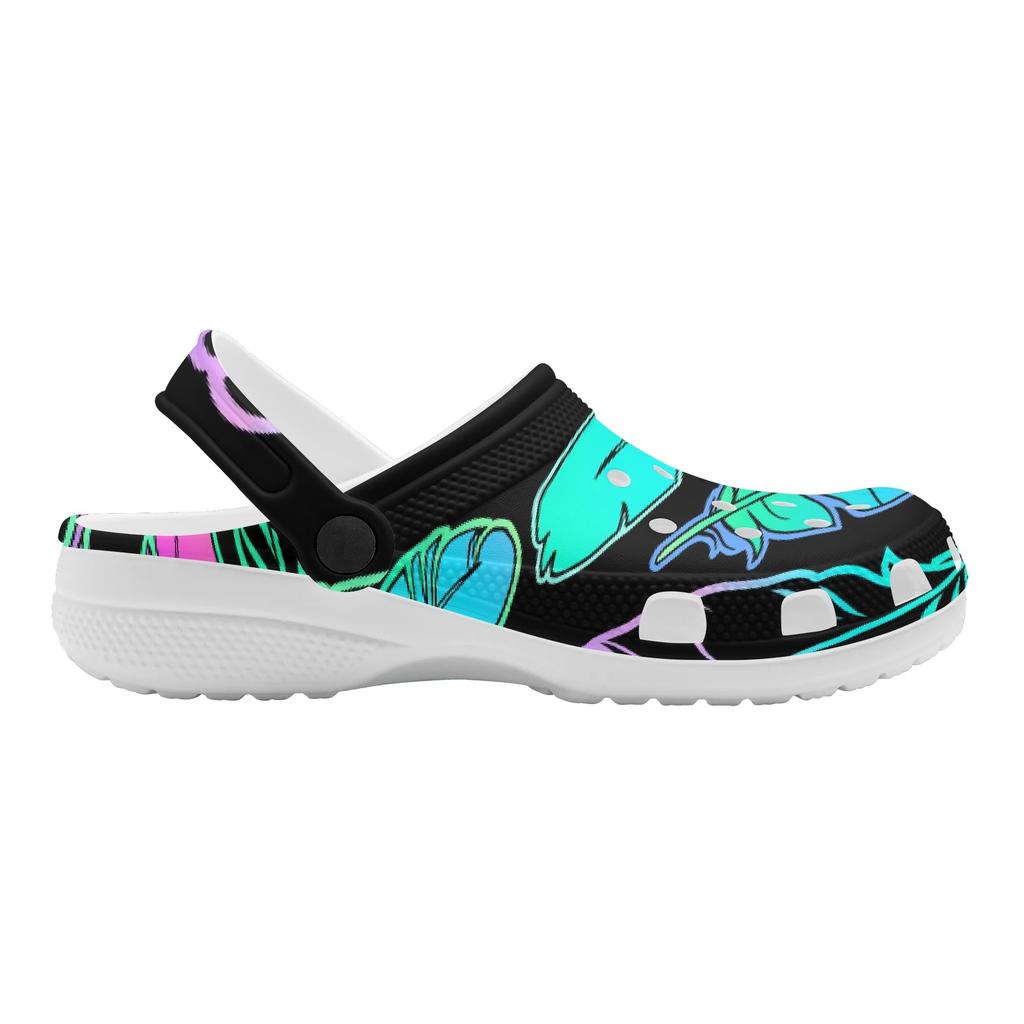 White EVA Clogs with Bat Mushroom Print, Lightweight Slip On Garden Shoes, Breathable Beach Sandals, Indoor Outdoor Slippers for Men Women