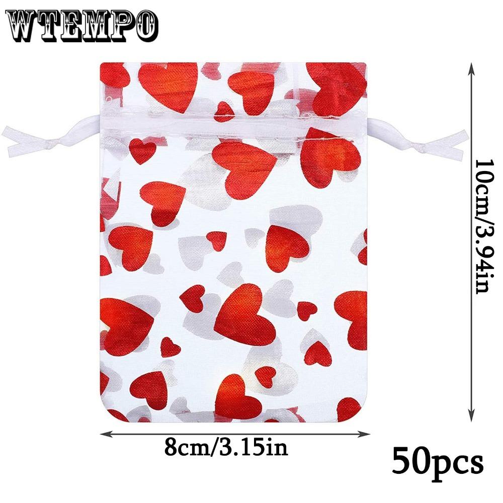 50pcs Valentine's Day Party Drawstring Bag Heart Gift Bags Jewelry Pouches Pouch Drawstring Bags for Jewelry Packaging Valentine's Day Gift Bag