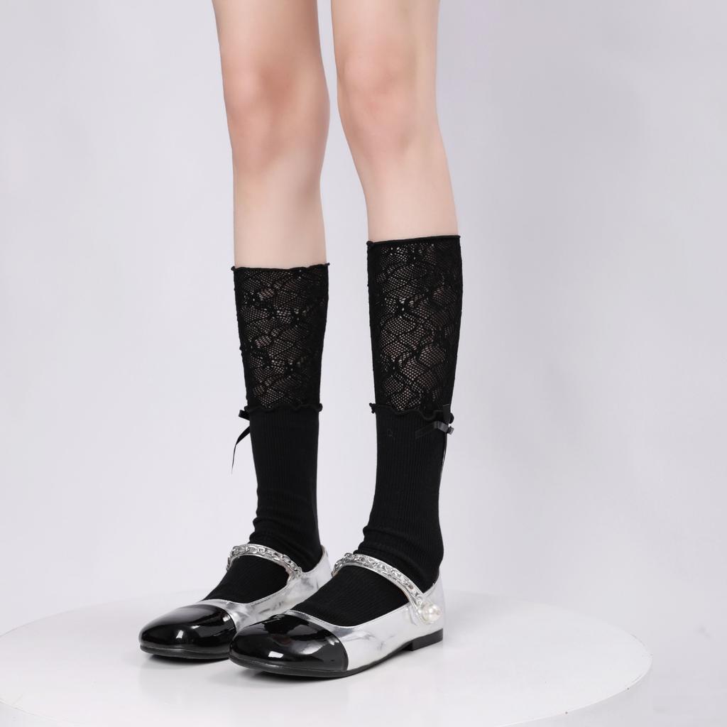 Purely desirable lace socks, ballet-style mid-calf socks with lace stitching jk Bowknot White Socks Lolita