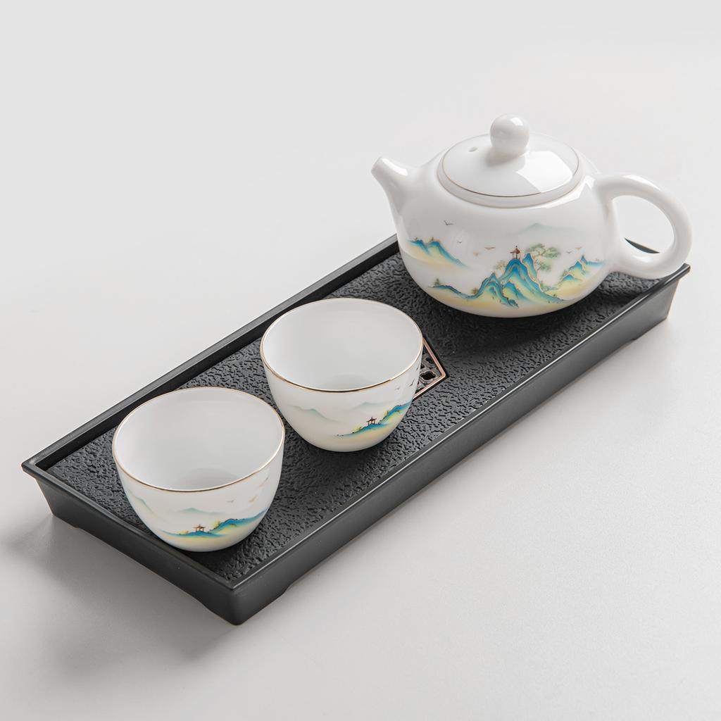 Kung Fu Tea Set Home One Pot Two Cups Tea Plate Small Ceramic Teapot Teacups Hotel Personal Small Sets Traveling