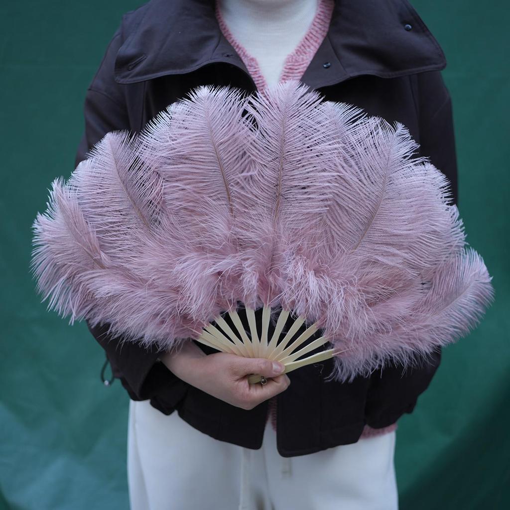 35cm Ostrich Feather Fan for Qipao Fashion Shows and Stage Performances
