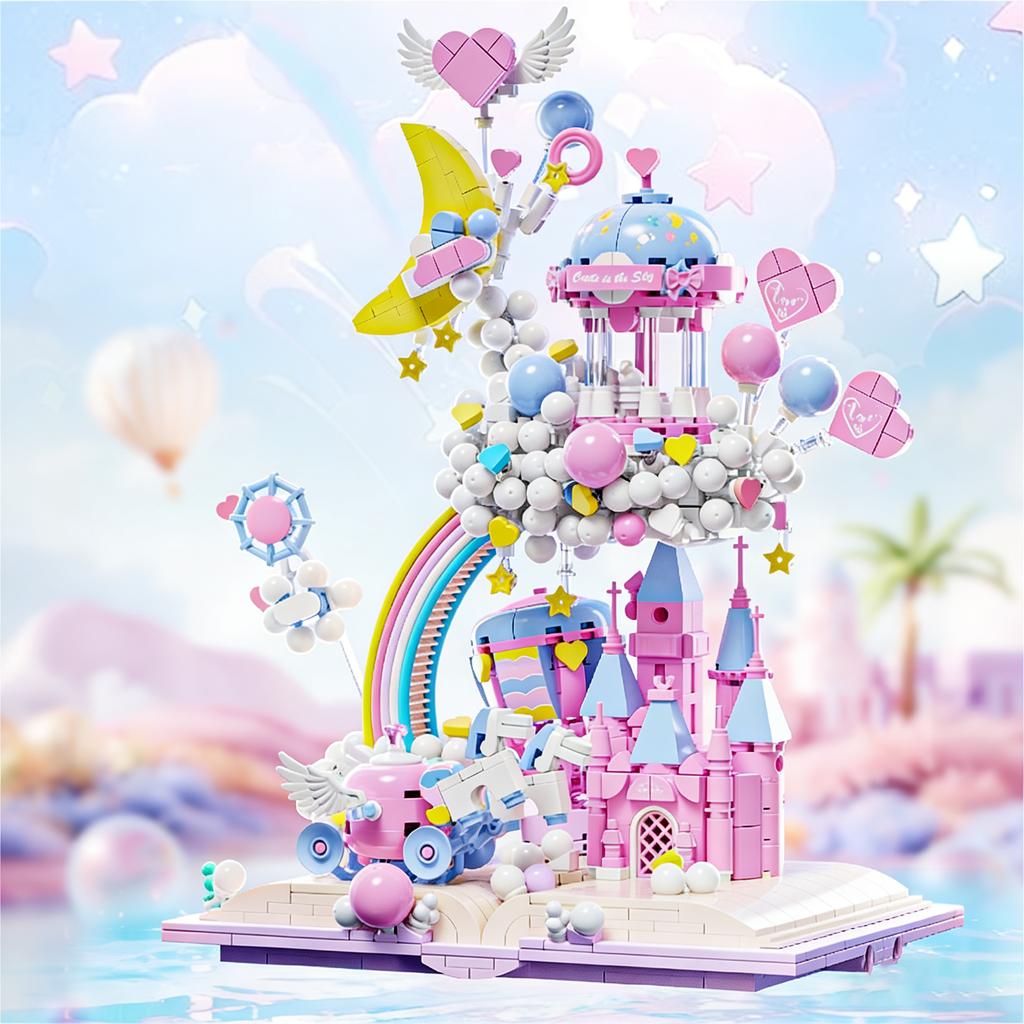 1388Pcs Pink Fantasy Castle Model Construction Blocks Set Diy Castle In The Sky Princess Palace Blocks Toys For Girl Birthday  Gifts