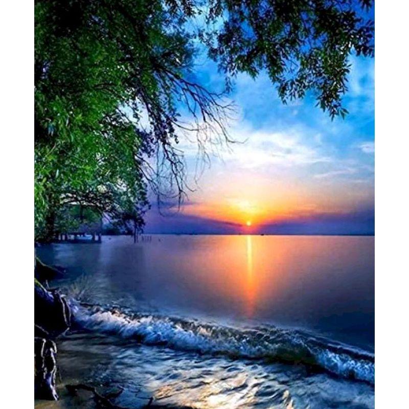 Diamond Embroidery Seaside Sunset Scenery Diamond Painting Light Full Round Mosaic Diy Art Handmade For Adults
