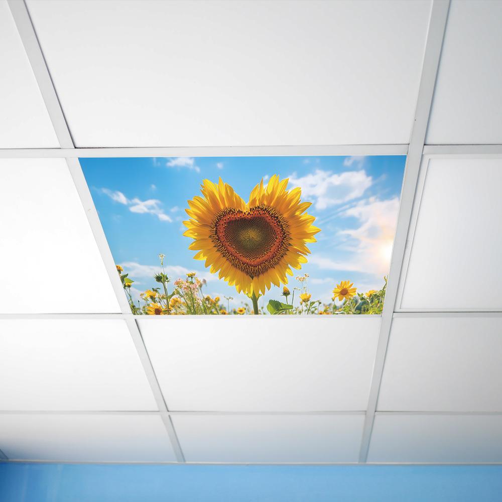 Blue Sky White Clouds Heart-shaped Sunflowers Living Room Bedroom Ceiling Beautification and Decoration Wall Stickers